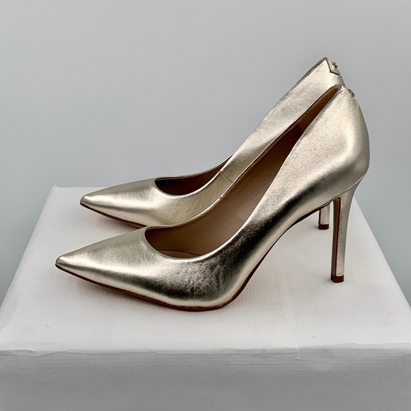 NWT NIB Sam Edelman Hazel Woman’s Gold Leather High Heeled Pointed Toe Pump - Picture 9 of 14